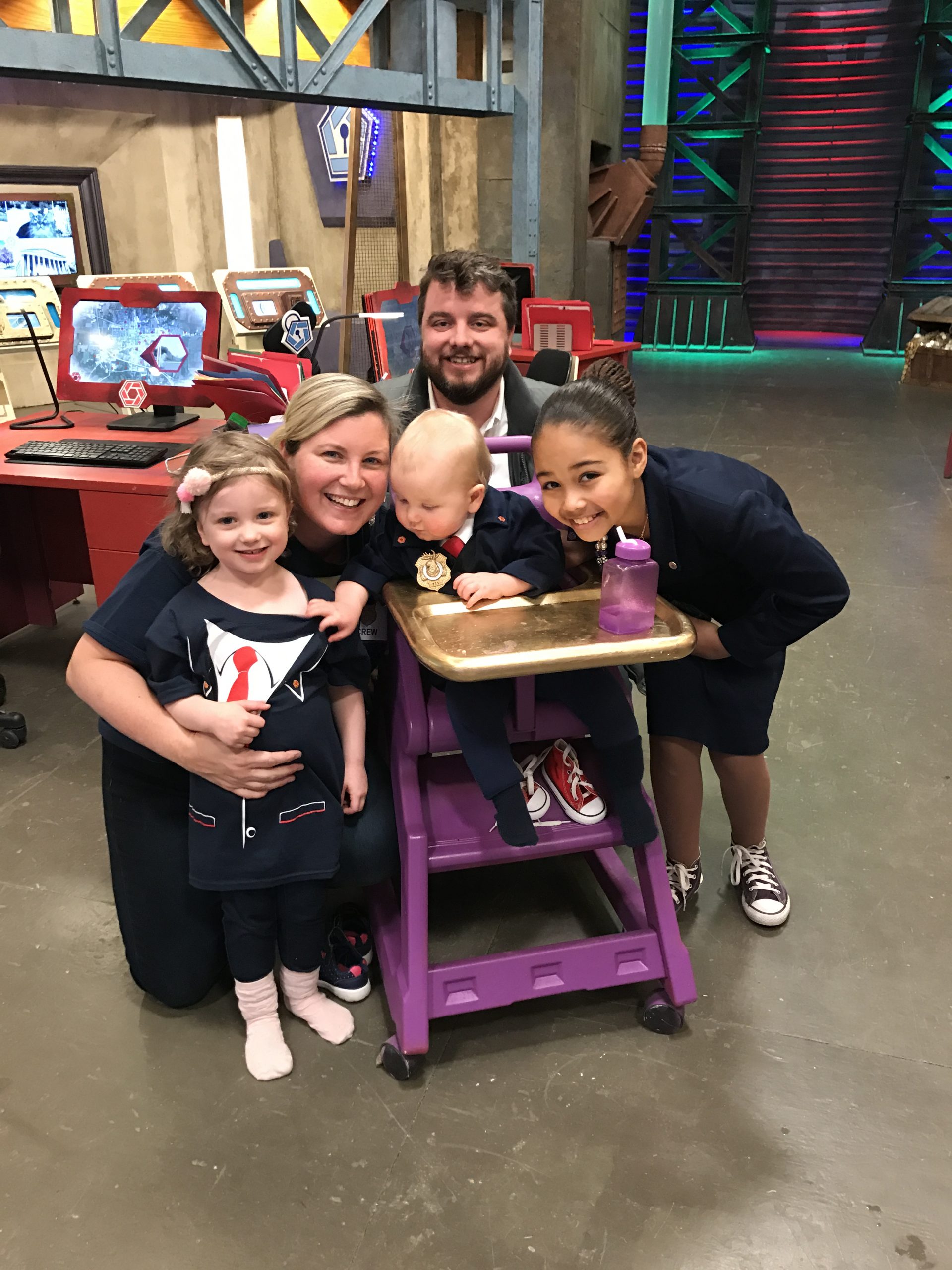 Carla and family on the Odd Squad set.